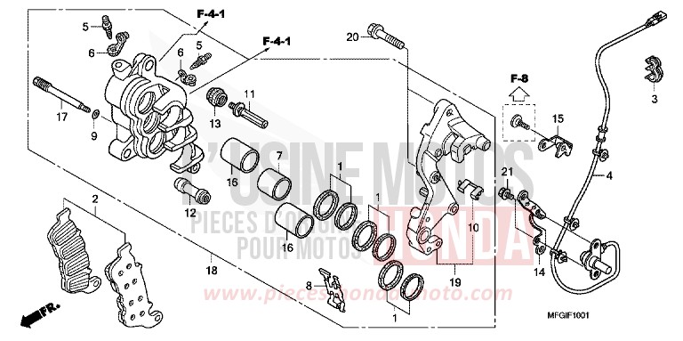 BREMSSATTEL, R. VORNE (CB600FA/FA3) von Hornet ABS PEARL COOL WHITE (NHA16) von 2011